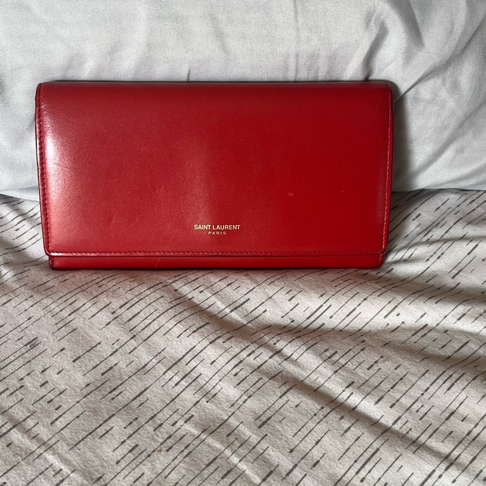 Saint Laurent Red Leather Long Wallet - Picture 1 of 10